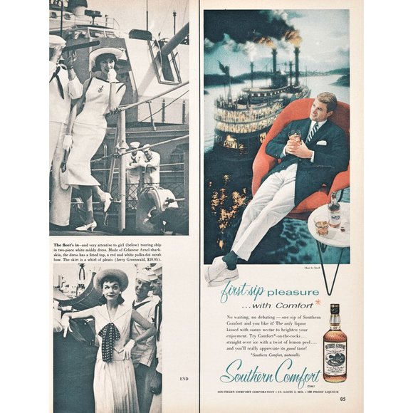 1957 Southern Comfort Whiskey Vintage Print Ad Steamboat River Boat Wall Art - Picture 2 of 2